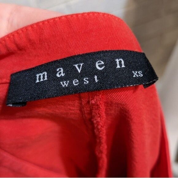 Maven West shirt red side tie knot mandarin collar sleeveless sz XS - Picture 5 of 8